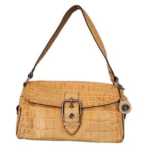Vtg Dooney & Bourke Croc Embossed Orange Tan Shoulder Purse Mini Bag Buckle Flap